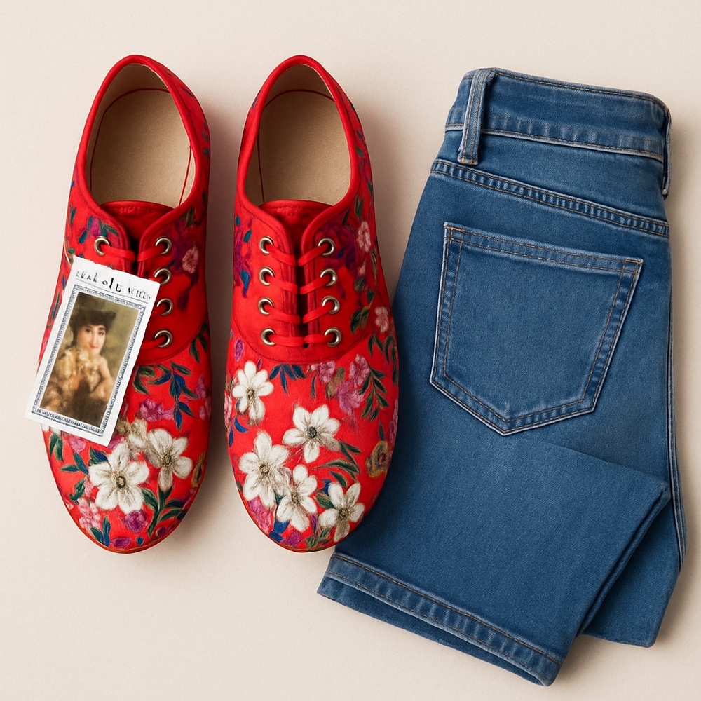 Hopeless Romantic Floral Lace-Up Shoes Red Canvas Size 10 — Victorian Trading Co - Picture 2 of 6